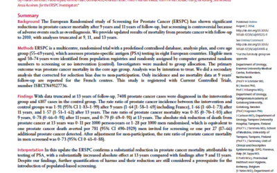 ERSPC 13-jaar follow-up gegevens gepubliceerd in The Lancet